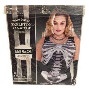 Black & Bone Ladies Plus XXL Sleeveless Skeleton Tank Top Black White